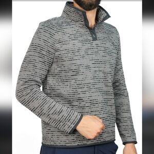 ST. JOHN'S BAY Mens Charcoal Stripe Quarter-Snap Fleece Pullover Sweater XXL NWT